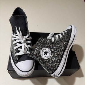 Converse Kid's Chuck Taylor All Star High Black Glitter Shoes US Size 6 A09270C
